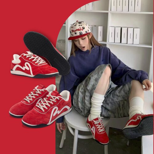 陈浚铭同款 Reemustered 复古德训鞋 薄底鞋 红色