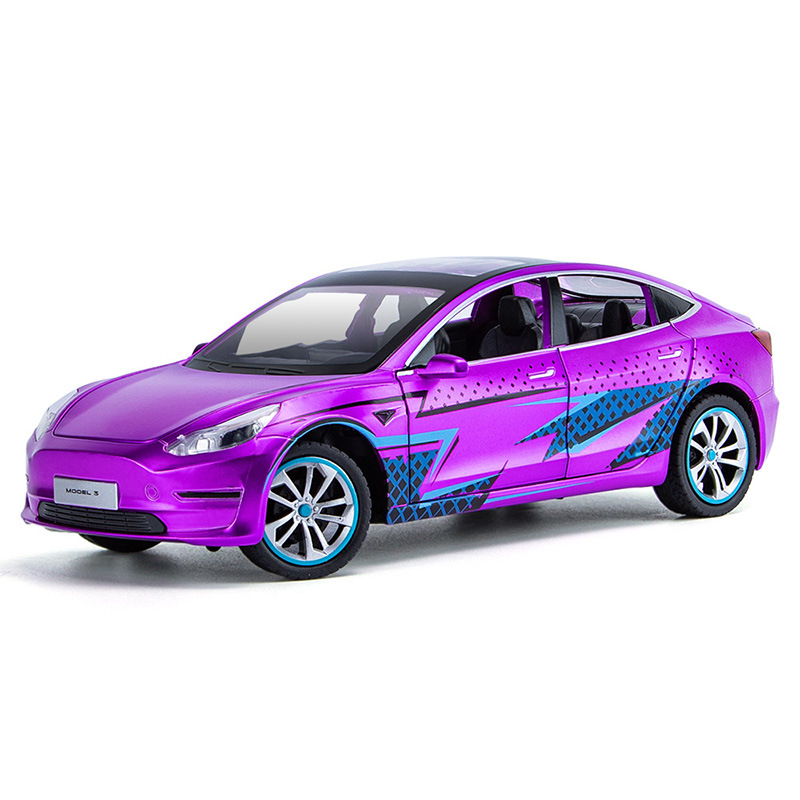 新豪迪1:24特斯拉Model3吃鸡款合金车汽车模型声光回力玩具 包邮