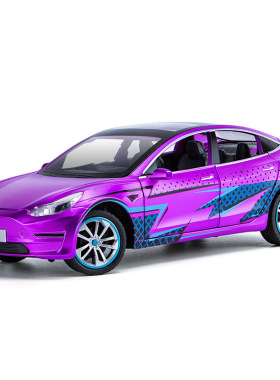 XHD 1:24特斯拉Model3吃鸡款合金车汽车模型声光回力玩具 包邮