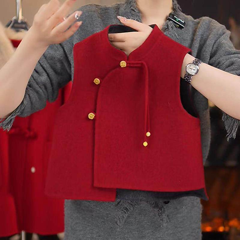 2025新款新中式女童红色毛呢马甲秋冬季国风上衣儿童唐装过年服,童装/婴儿装/亲子装,唐装,淘宝优惠券,粉丝福利购,淘宝优惠卷
