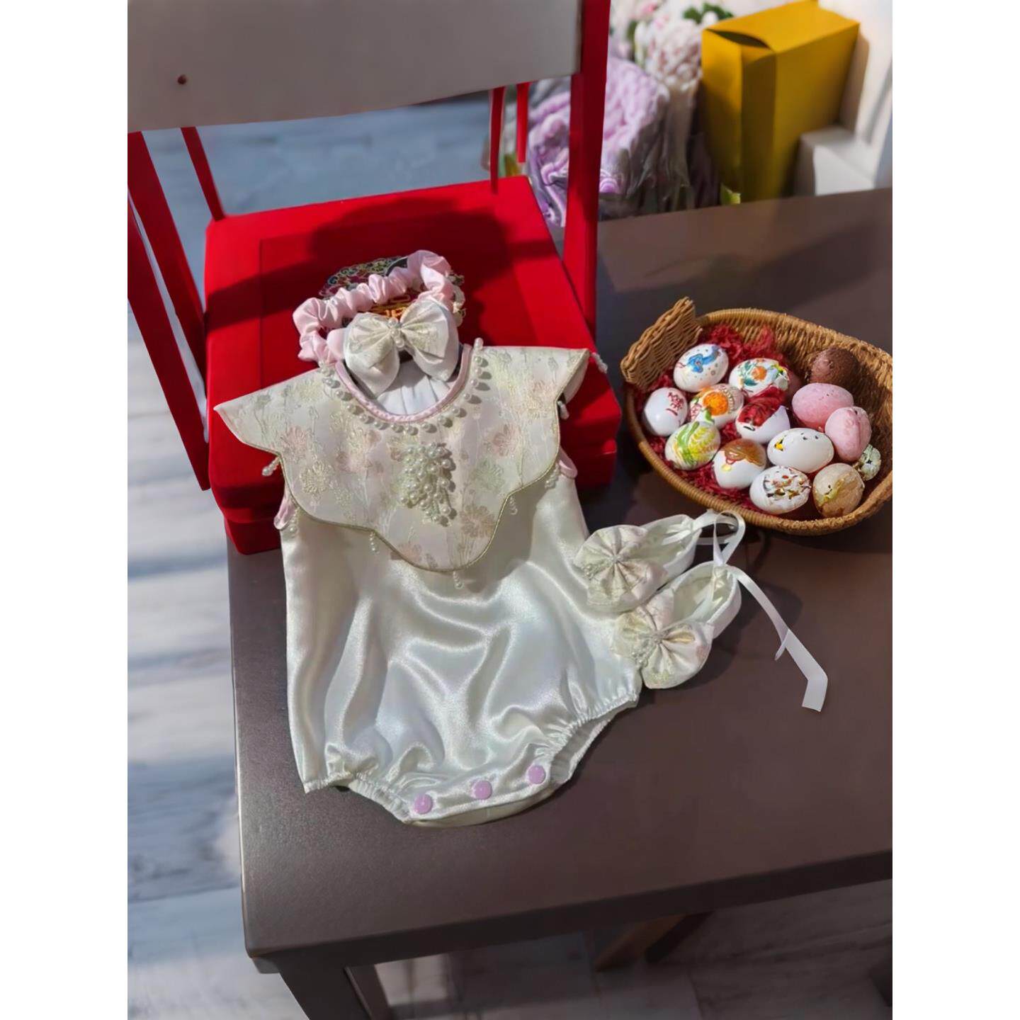 女童连身哈衣女宝宝周岁生日礼服新生儿爬爬服6-12个月婴儿包屁衣