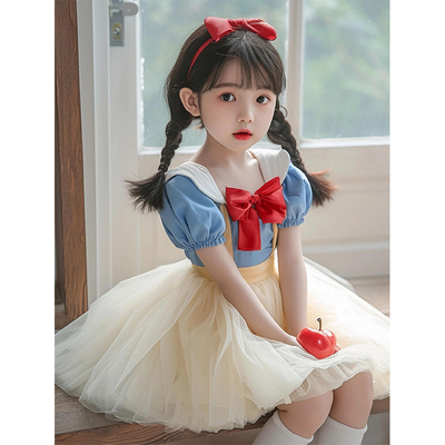 白雪公主女童连衣裙洛丽塔迪士尼游园穿搭小女孩网纱蓬蓬公主裙子