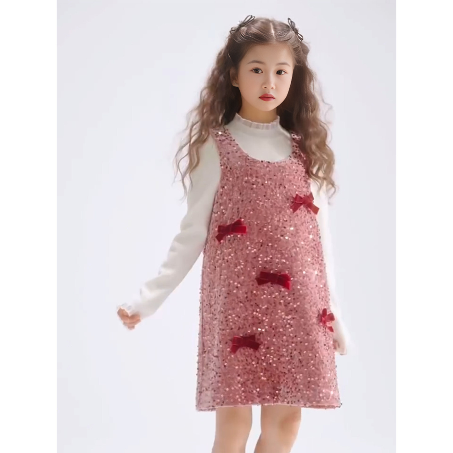 女童冬套装生日礼服小香风珠片背心裙子儿童加绒加厚迪士尼公主裙