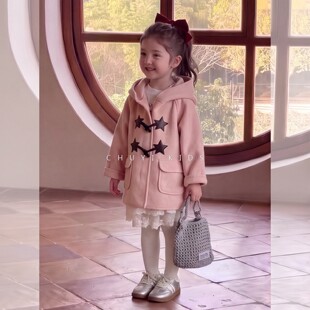 女童秋冬装外套2026新款儿童女孩冬季加绒加厚中长款卡通毛呢大衣