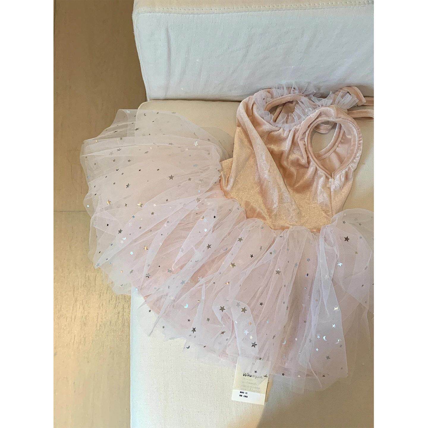 女宝周岁生日礼服丝绒粉色背心裙子儿童蓬蓬纱裙女童绝美公主裙夏