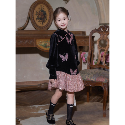 女童冬套装生日礼服连衣裙儿童加绒加厚花苞背心裙子迪士尼公主裙