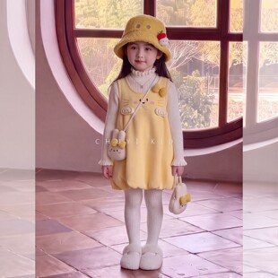 女童连衣裙秋装2026新款儿童加绒背心裙秋冬宝宝毛衣公主裙子套装