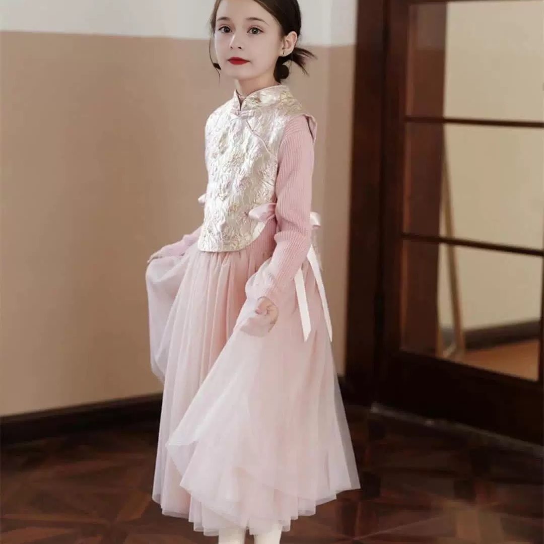 2026春新款女童年服新中式网纱连衣裙马甲套装儿童公主裙生日礼服,童装/婴儿装/亲子装,连衣裙,淘宝优惠券,粉丝福利购,淘宝优惠卷
