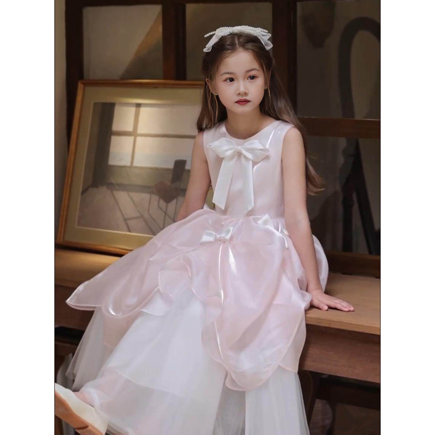 女童春装2026新款儿童生日礼服连衣裙蝴蝶结蓬蓬裙子迪士尼公主裙