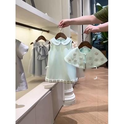 女童迪士尼公主裙满月宝宝衣服重工钉珠背心裙子加绒周岁生日礼服