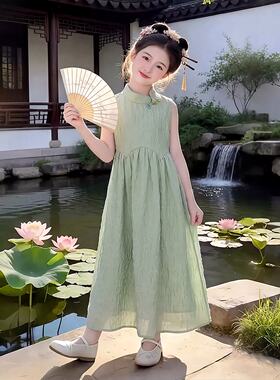 女童连衣裙夏季无袖薄国风连衣裙