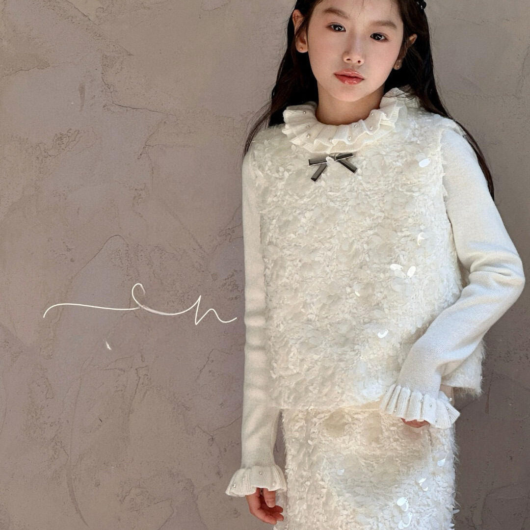 女童小香风白色背心短裙套装秋冬款儿童毛呢亮片蝴蝶结气质公主裙,童装/婴儿装/亲子装,连衣裙,淘宝优惠券,粉丝福利购,淘宝优惠卷