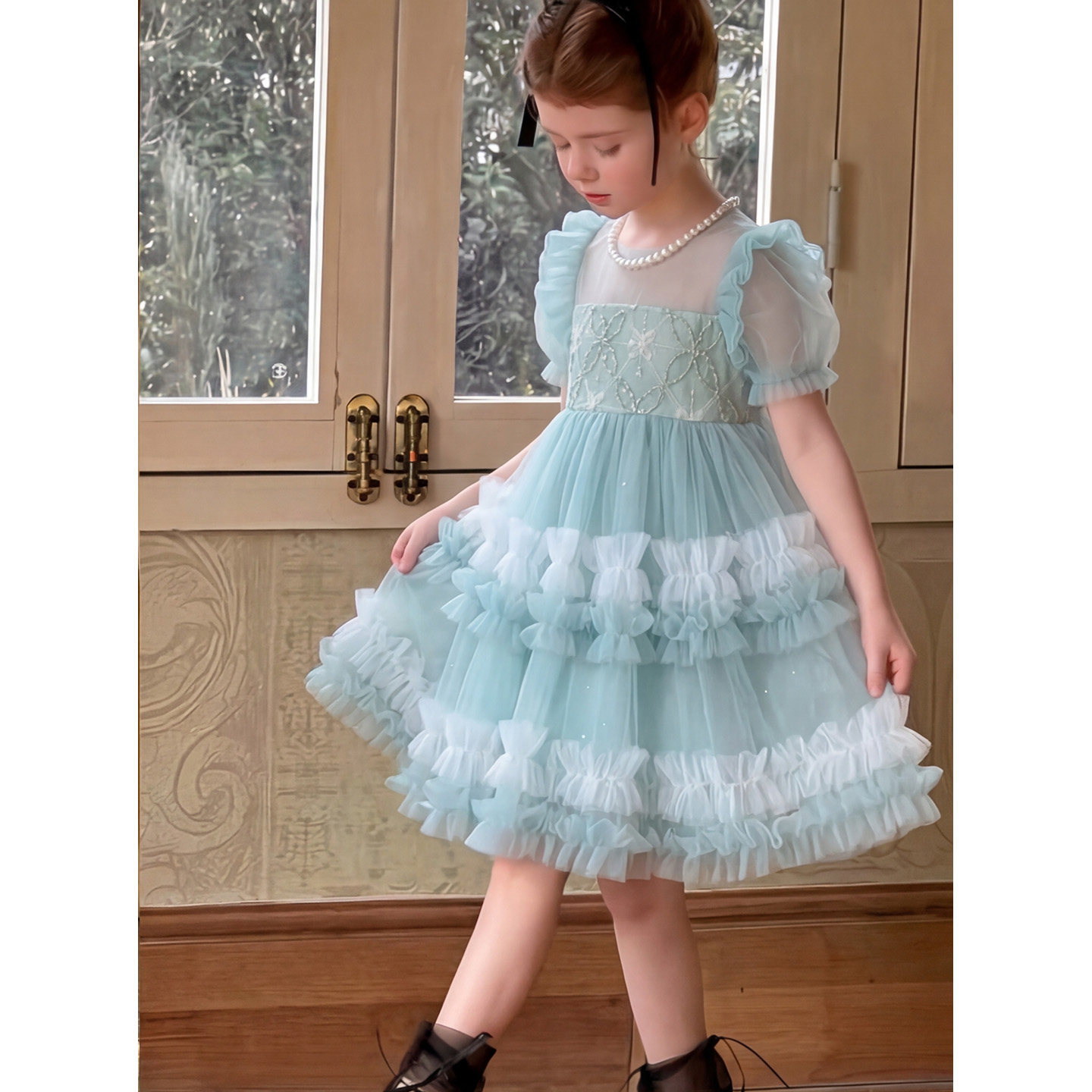 女童连衣裙夏装2026新款洋气儿 童网纱小公主裙小女孩泡泡袖礼服