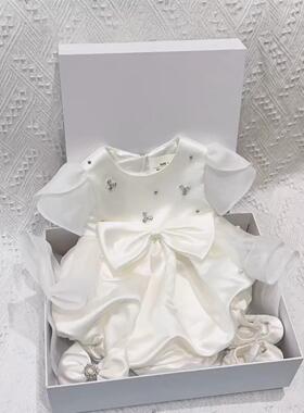 女童甜美蝴蝶结连体衣女宝宝周岁生日礼服新生儿哈衣小飞袖包屁衣