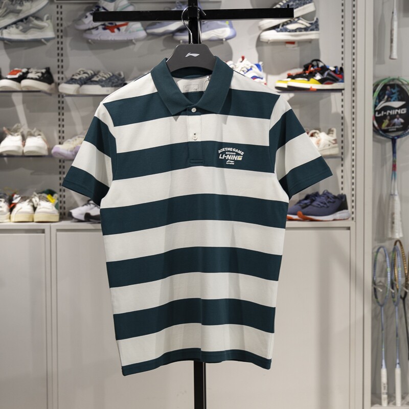 李宁短袖POLO衫男子2025夏季新款运动潮流系列条纹翻领T恤APLV093