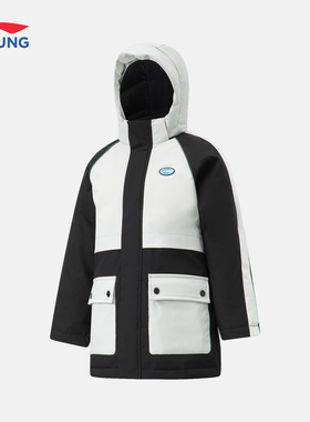 中国李宁男小童运动生活系列反光宽松鸭绒拼接中羽绒服 YYMT035