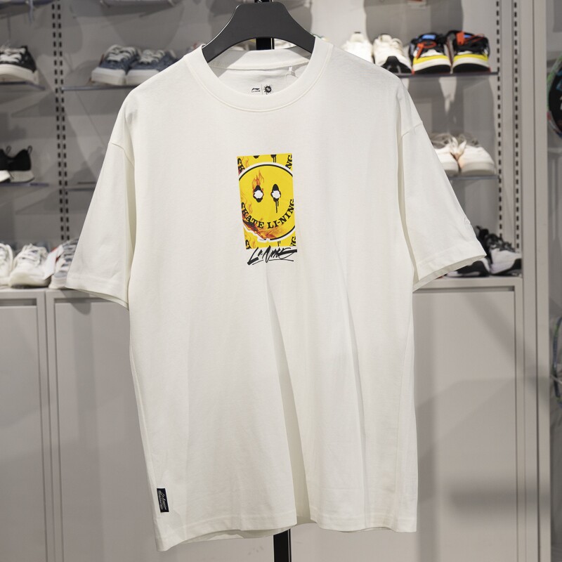 李宁短袖T恤男子2023夏季滑板系列宽松休闲圆领文化衫AHST481