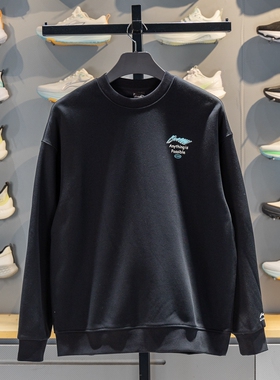 李宁加绒卫衣男子2025秋冬新款保暖宽松黑色套头无帽卫衣AWDVP39