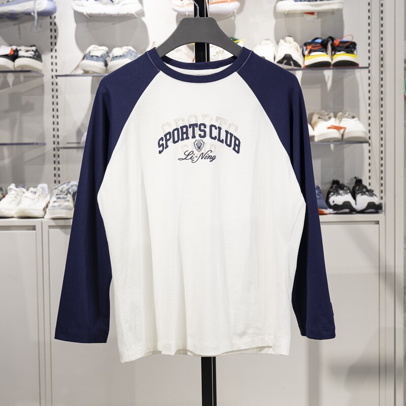 李宁长袖T恤2025春季新款时尚潮流女子宽松圆领套头文化衫AHSV010