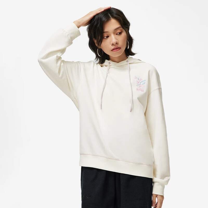 LI-NING/李宁卫衣女宽松运动潮流春秋款时尚保暖连帽卫衣AWDT380