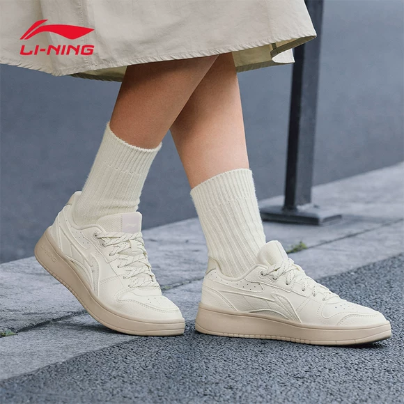 李宁板鞋女鞋2024秋元宝滑板鞋平底休闲运动鞋复古小白鞋 AGCU516