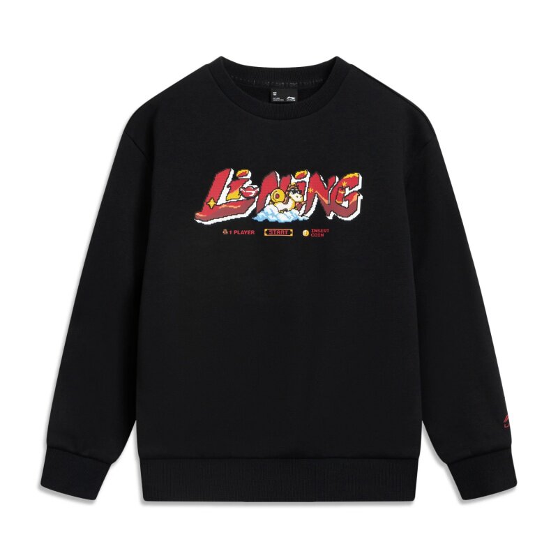 李宁儿童卫衣2026春季男女小大童加绒保暖宽松圆领套头衫YWDW109