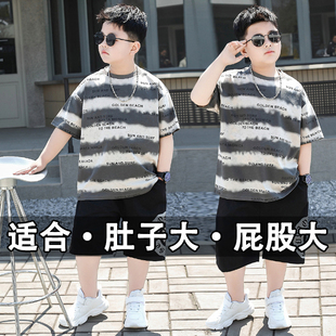 胖童装夏季套装中大童男童加肥加大宽松大码短袖短裤新款两件套潮