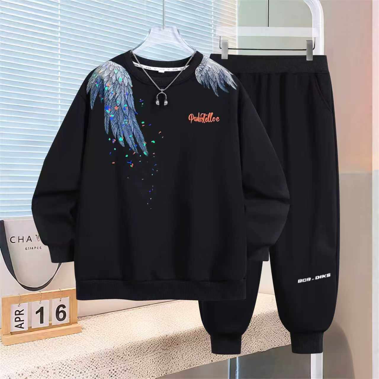 胖男童运动套装秋装新款中大童宽松时髦卫衣两件套加肥加大码衣服