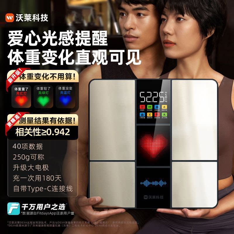 沃莱智能体脂秤体重秤家用高精准小型人体健康称重电子秤减肥专用