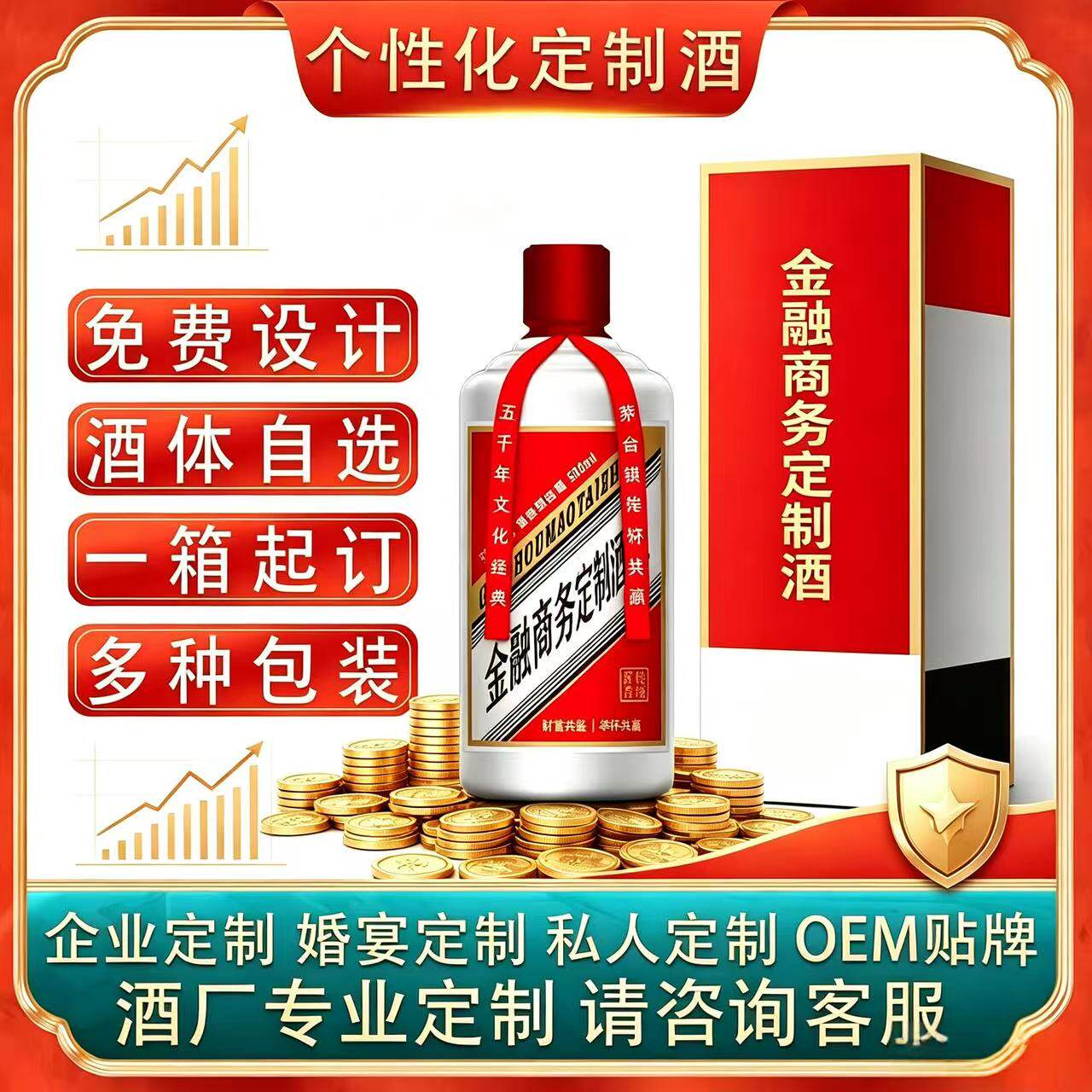 贵州茅台镇酱香型白酒53度个人企业定制礼盒