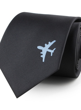 男士黑色手打领带飞机LOGO标记提花绣花个性刺绣 8cm机长空少学生