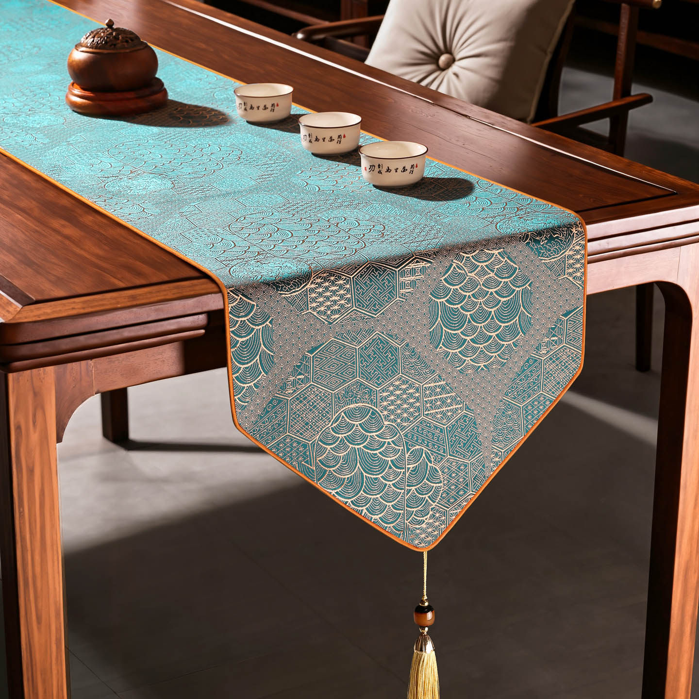 新中式禅意桌旗桌布餐桌电视柜茶台茶几茶席轻奢茶旗茶桌长条垫布
