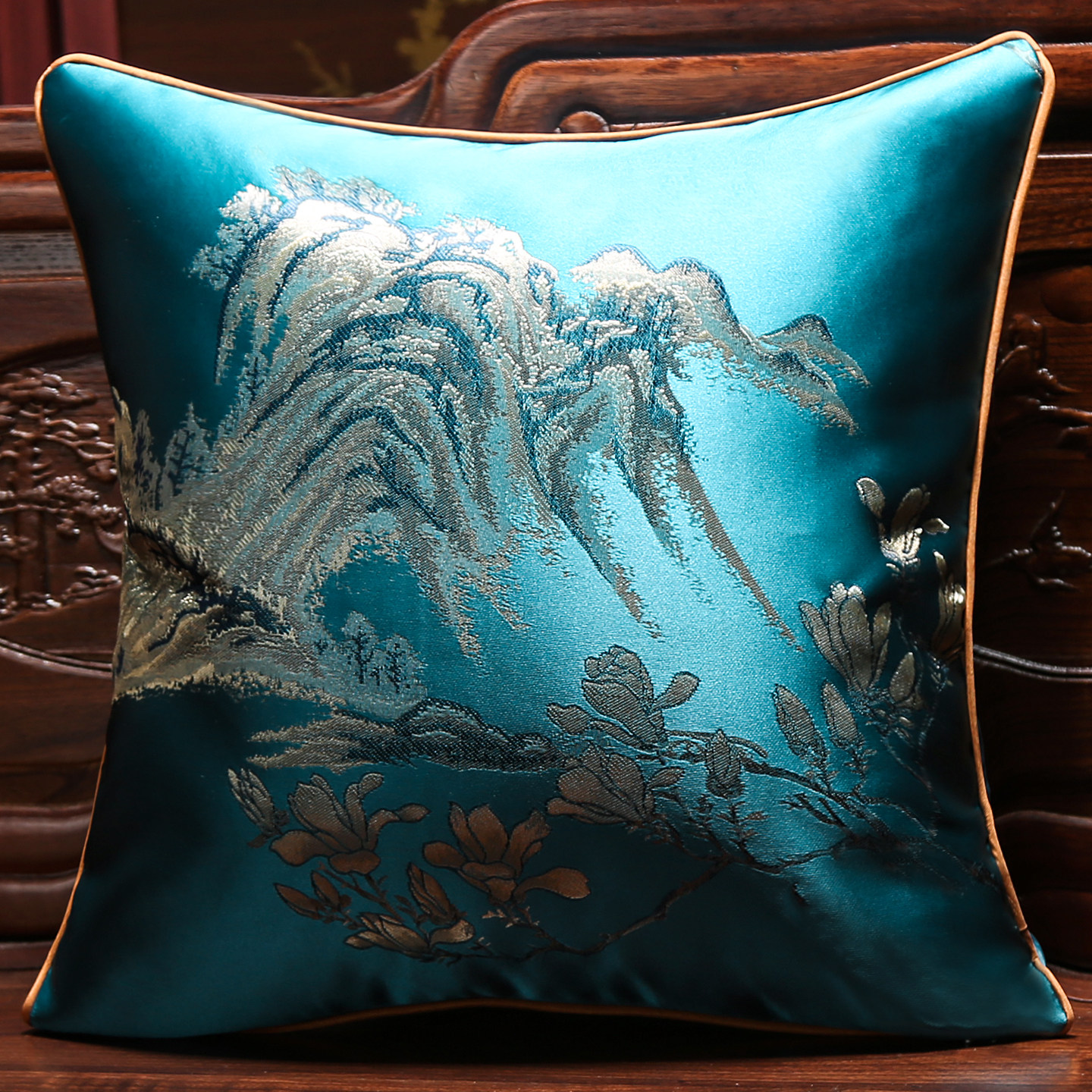 新中式抱枕靠垫中国风抱枕套不含芯正方形定做办公室椅子靠枕大号