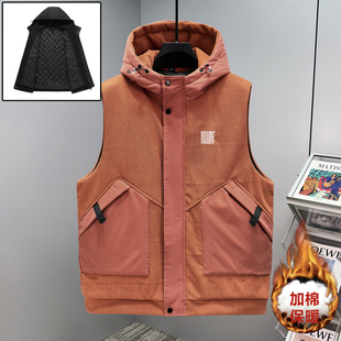 大码新款时尚连帽潮流棉马甲男加肥加大青年痞帅百搭休闲外穿坎肩