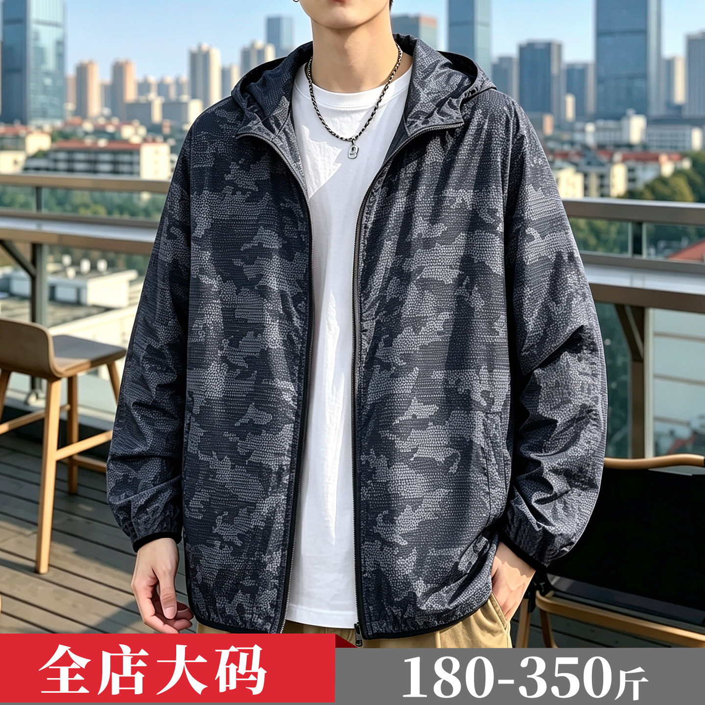 胖子大码迷彩防晒衣男夏季透气速干轻薄外套加肥加大防晒服300斤