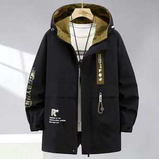 350斤新款潮春秋中长款大码外套风衣男宽松加肥加大学生夹克上衣