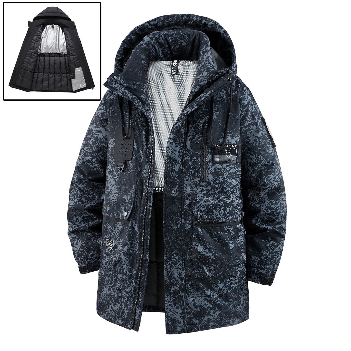 冬季新款迷彩大码防寒棉服男胖子宽松中长款加厚棉衣加肥加大棉袄