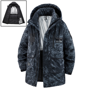 防寒棉服男胖子宽松中长款 迷彩大码 加厚棉衣加肥加大棉袄 新款 冬季