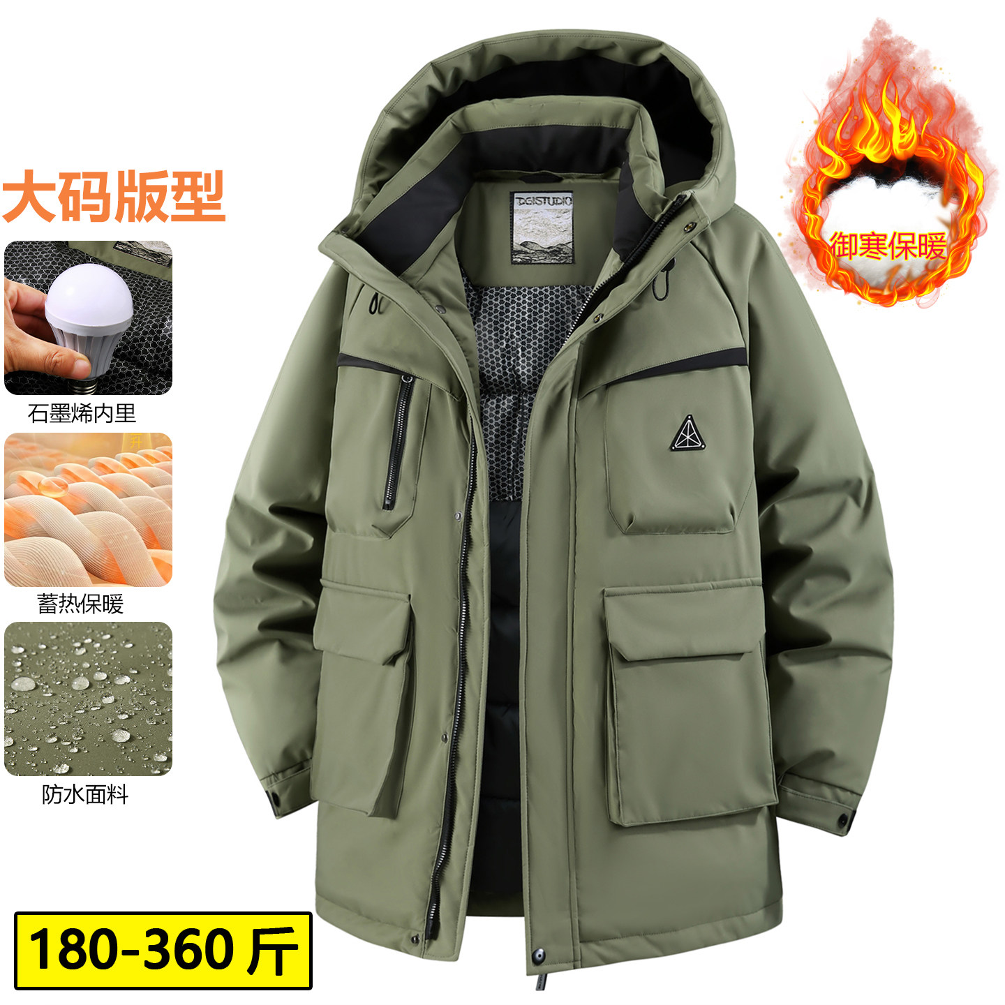 300斤大码冬季加厚棉服男中长款宽松防风工装棉衣加肥加大防寒服