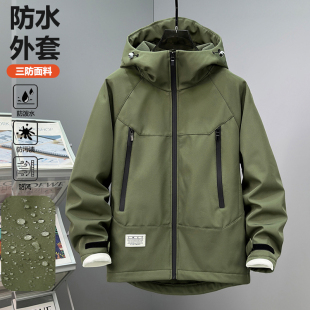 380斤加肥加大户外春秋款软壳冲锋衣男加绒夹克胖子宽松防风外套