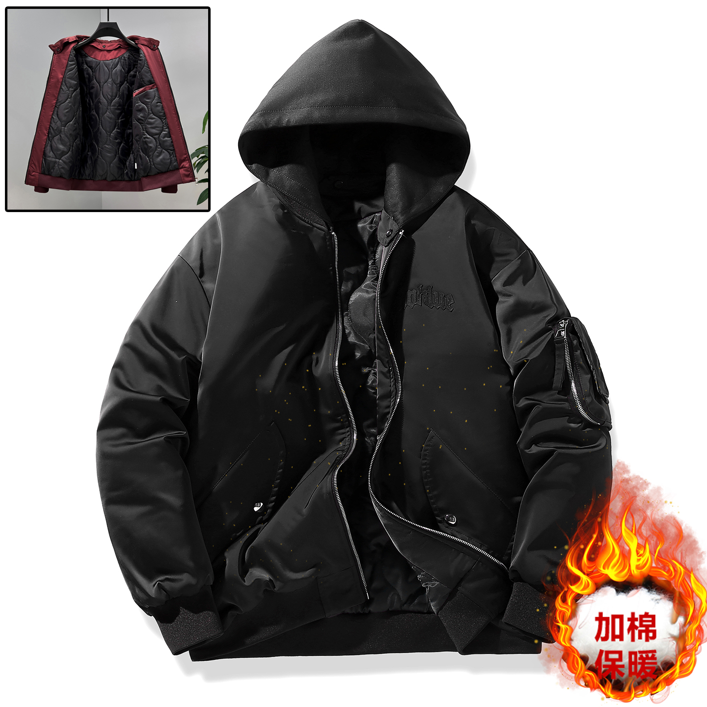 350斤大码棒球棉服男飞行员夹克