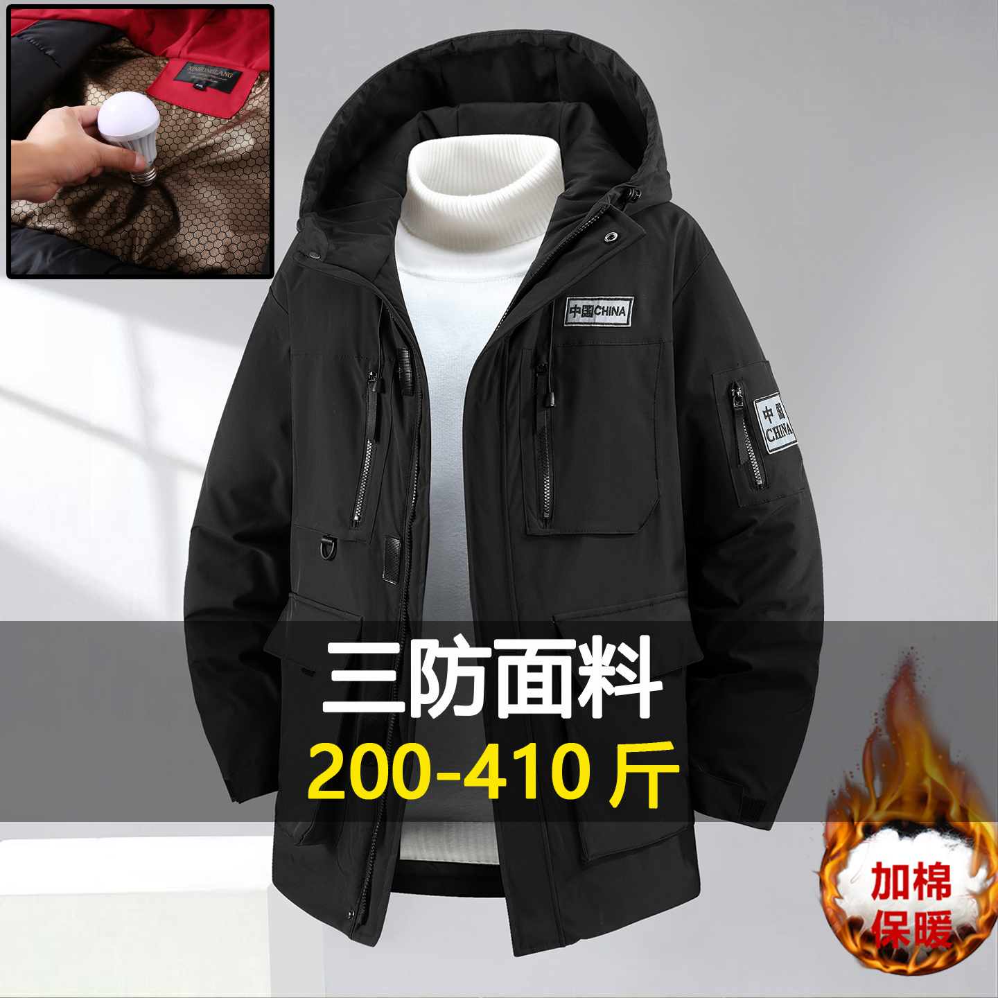 400斤大码胖子加厚棉衣男冬季新款加肥加大棉服外套宽松休闲棉袄