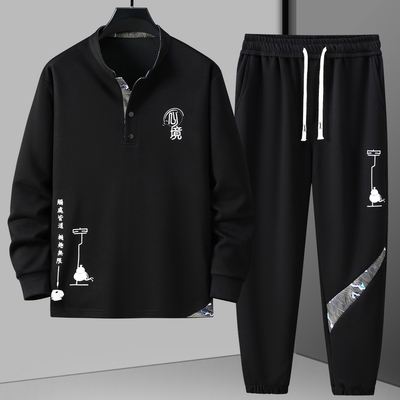 300斤胖哥春秋新款新中式套装男