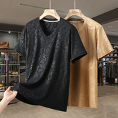 冰丝V领T恤半袖 加肥加大码 新款 350斤显瘦男士 休闲短袖 体恤上衣潮