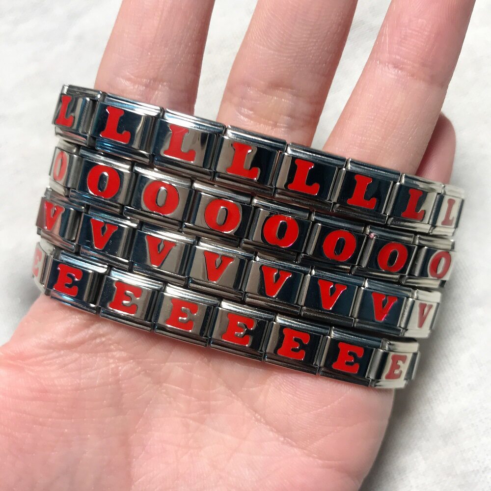 新款钛钢26红色英文字母DIY模块