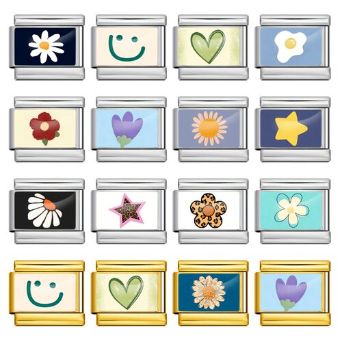 清新图案模块手链不锈钢花朵笑脸DIY拼接弹力表带情侣闺蜜礼物