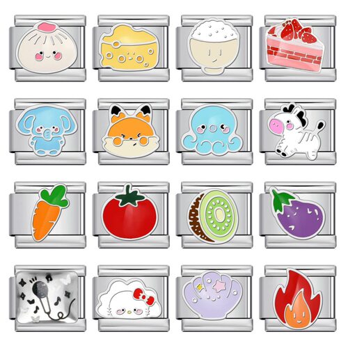 2件不锈钢模块手链水果动物卡通图案DIY拼接弹力表带情侣闺蜜礼物