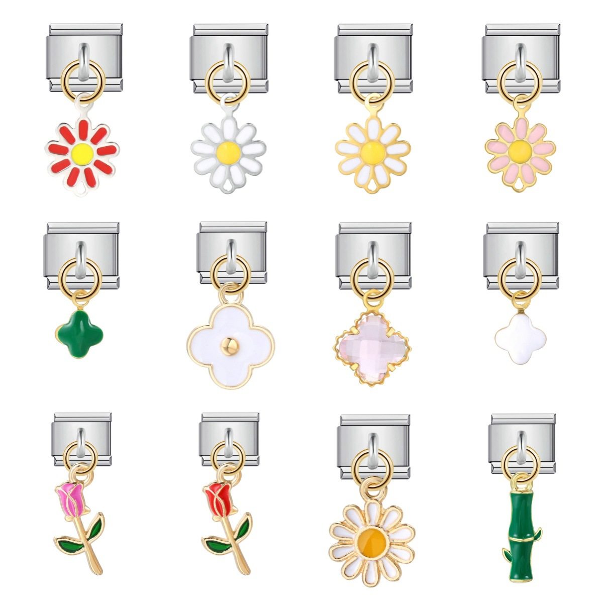 花朵吊坠意大利模块手链不锈钢DIY拼接弹力挂钩表带情侣闺蜜礼物