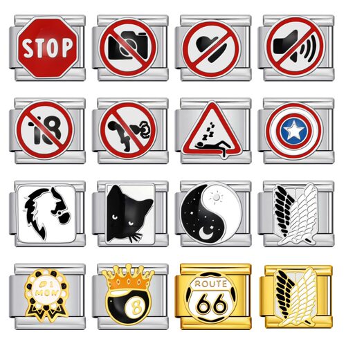 禁止标志图案意大利模块手链不锈钢拼接弹力DIY表带情侣闺蜜礼物