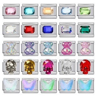 蝴蝶小熊骷髅头图案模块手链不锈钢DIY拼接弹力表带情侣闺蜜礼物